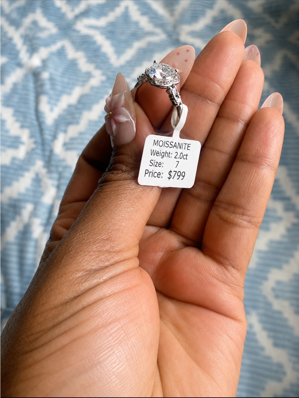 2.0ct Clear Moissanite Halo Ring in Silver - Size 7